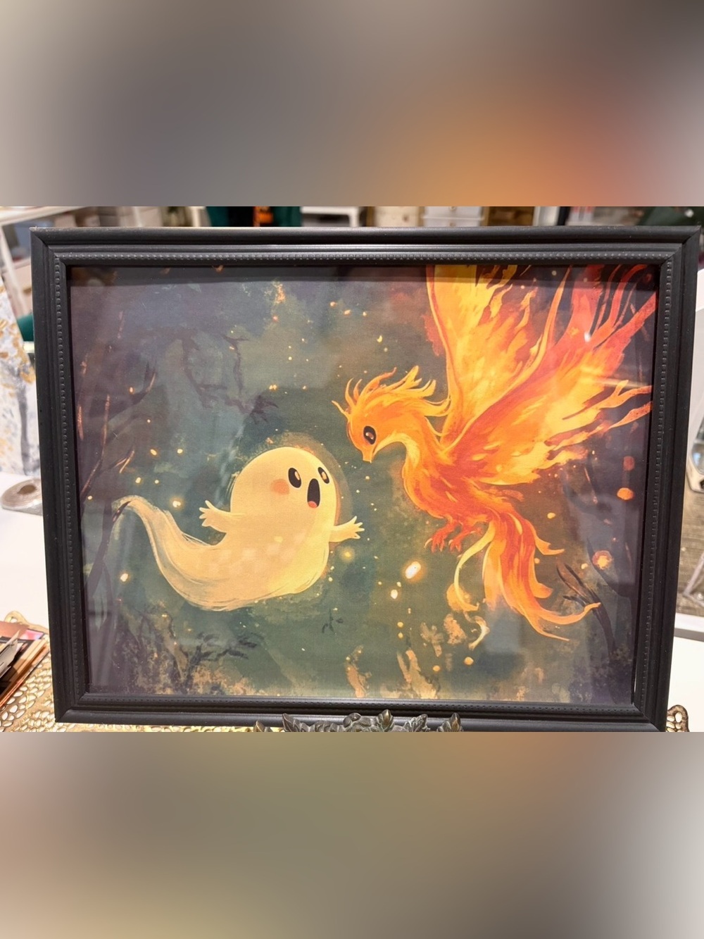 Framed 8x10 Ghost and Phoenix Wall Art - Orange and Yellow